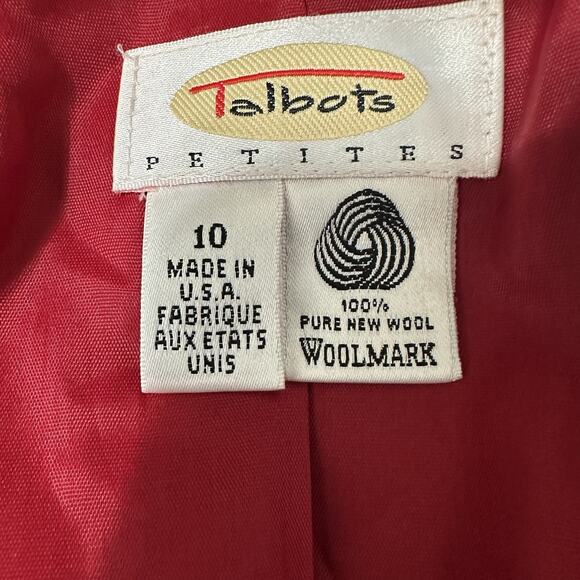 Vintage Talbots Blazer Jacket Women 10 Petite Red Wool Velvet Accents Holiday - Picture 9 of 10
